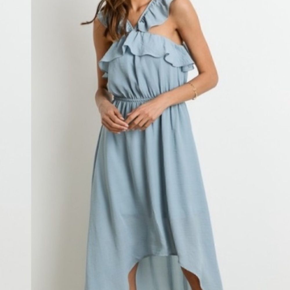 Blue Ruffled High Low Dress - Picture 11 of 16
